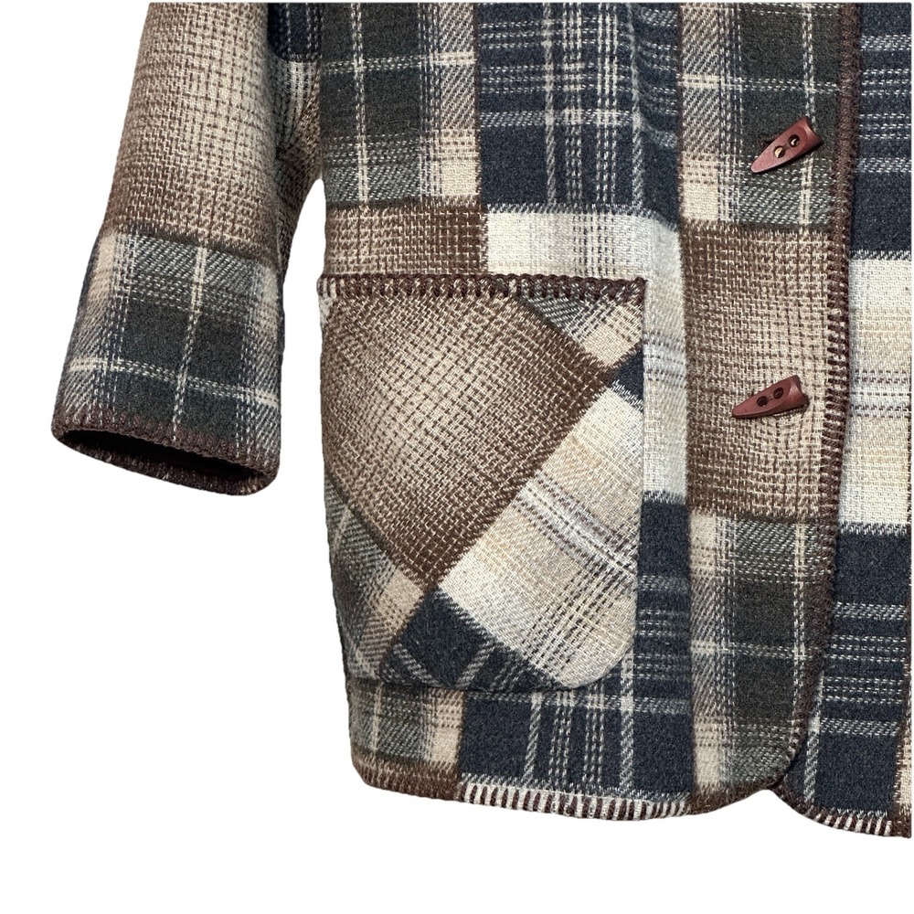 JL Colebrook Women's Medium‎ Plaid Patchwork Button Up Coat Lined Wool Blend - Picture 5 of 8